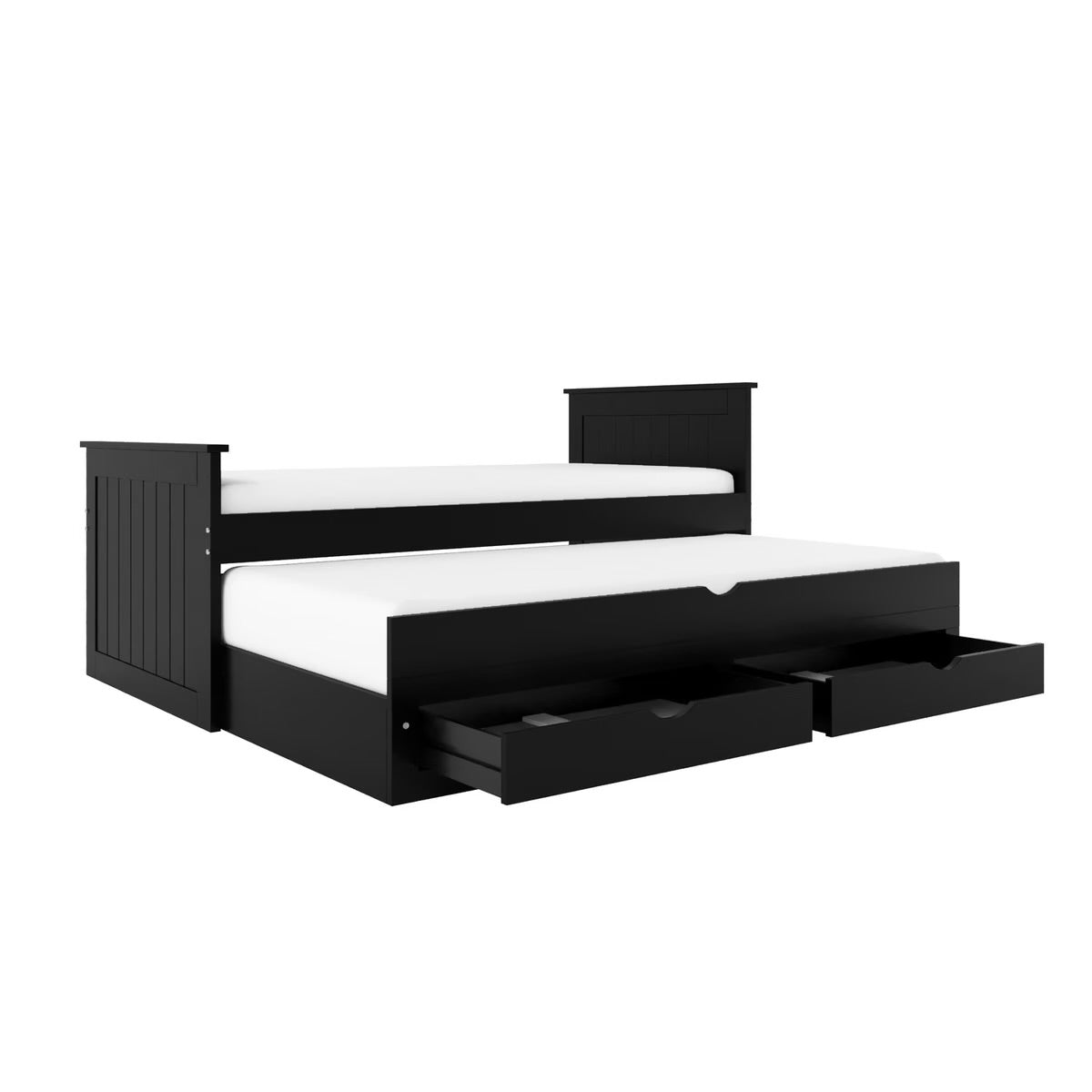 Black Guest Bed Pull Out Trundle with Storage Drawers