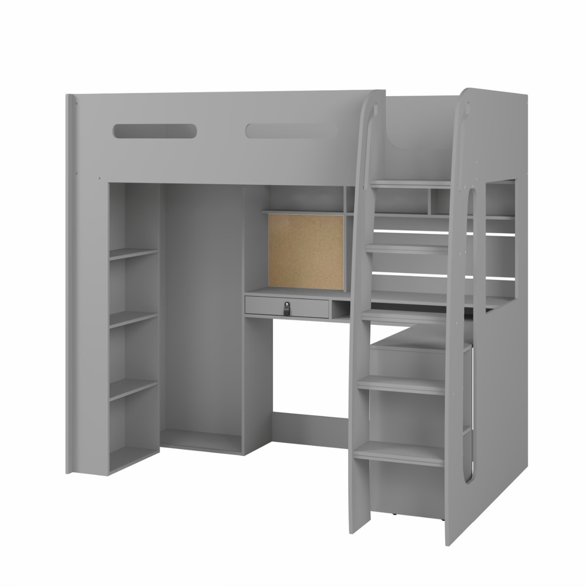 Kids Grey High Sleeper Bed Frame Single with Desk and Clothes Rail