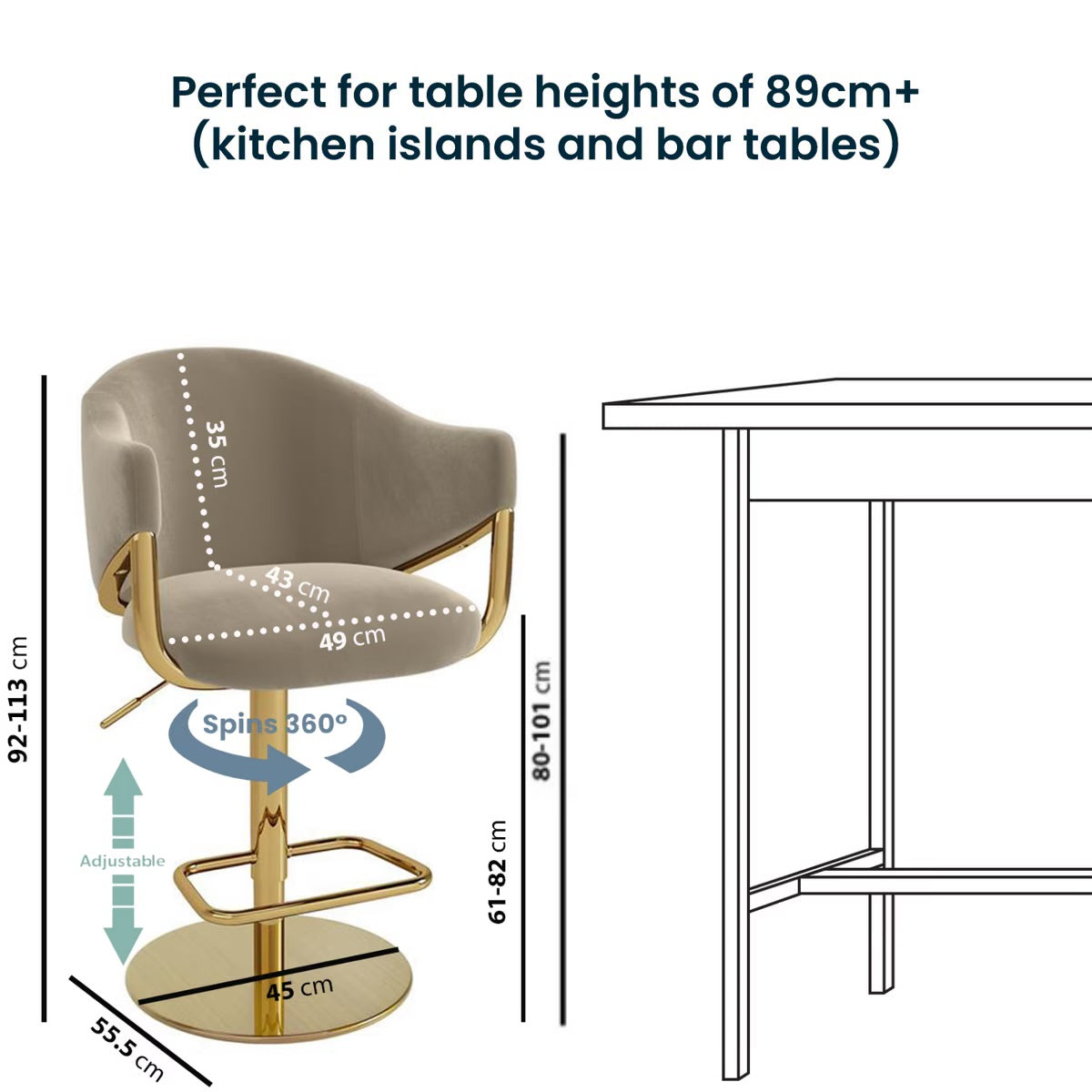 Velvet Bar Stool Adjustable Swivel Modern