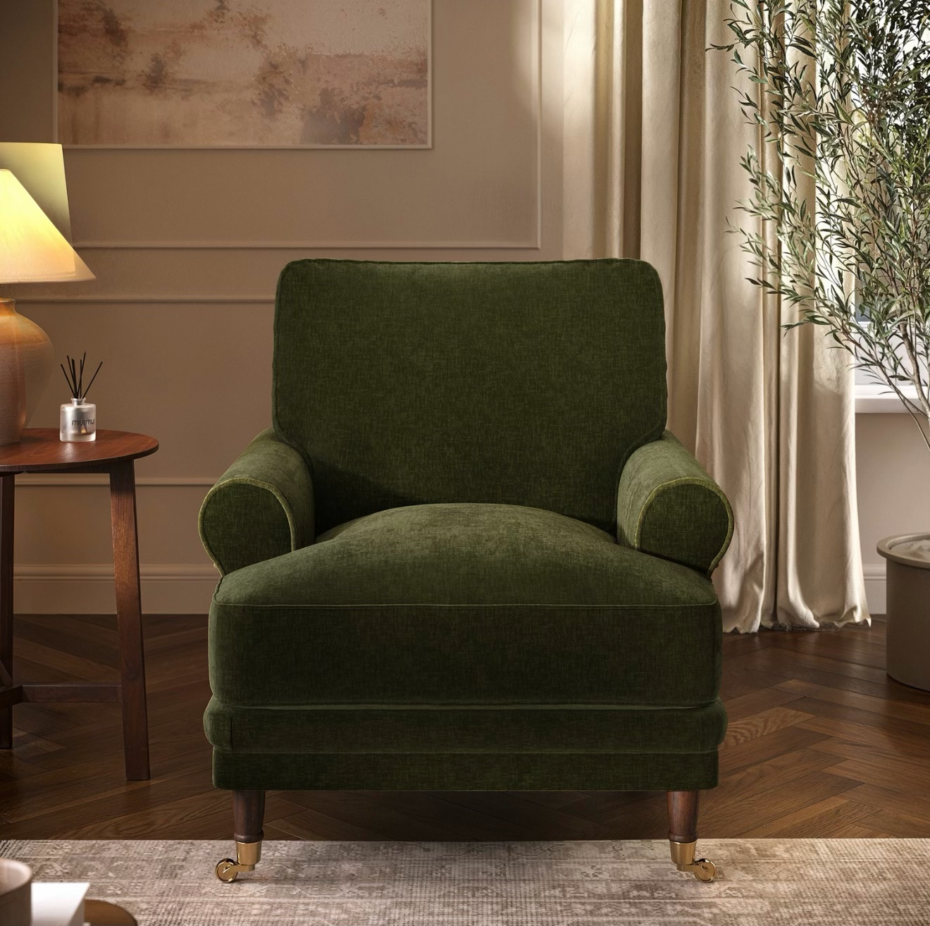 Chenille Feather Armchair Upholstered Chair Plush and Modern