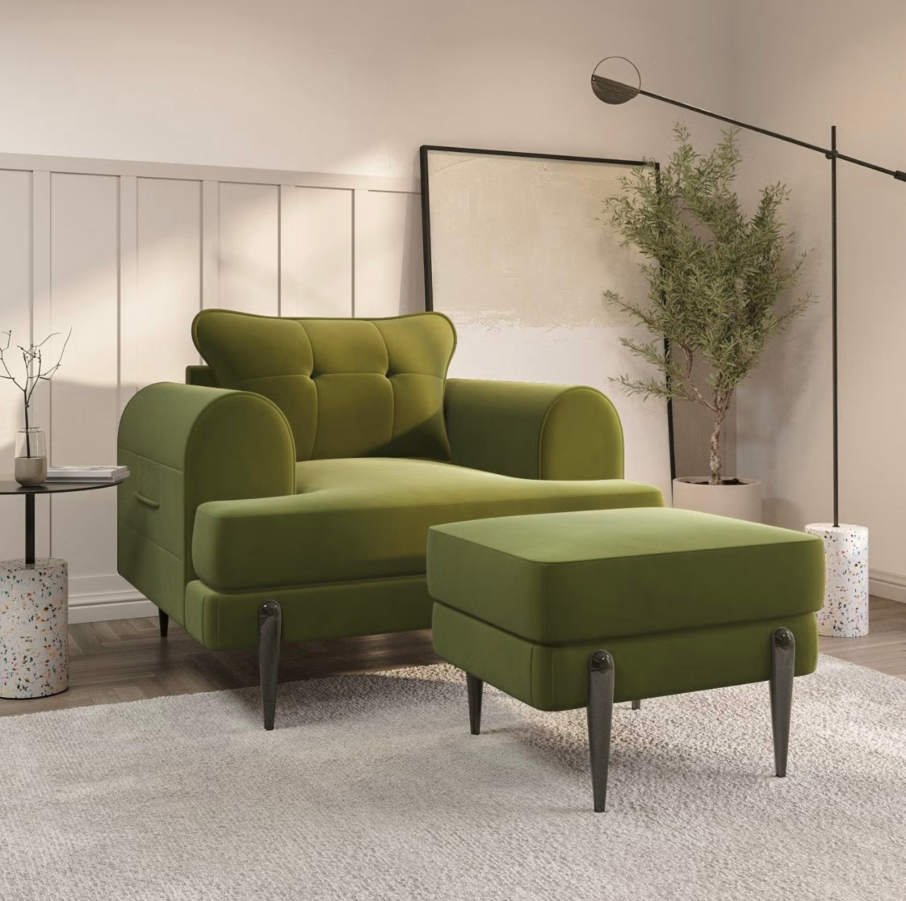 Velvet Armchair Upholstered Accent Chair Quilted with Cushion