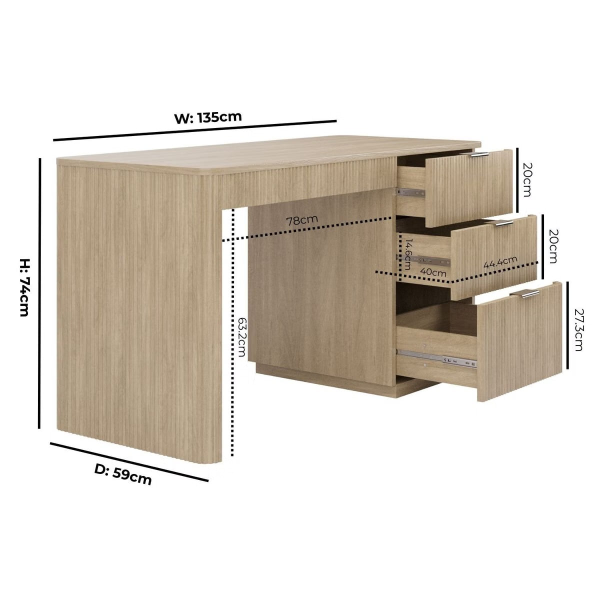 Oak Home Office Desk with Drawers