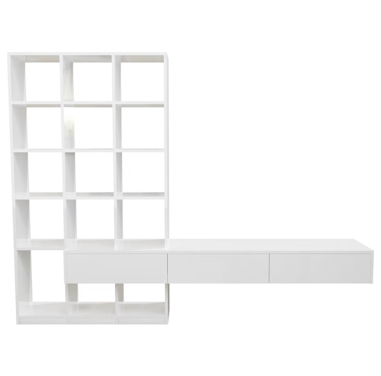 White Wood Bookcase 3 Drawers High Gloss Bookshelf