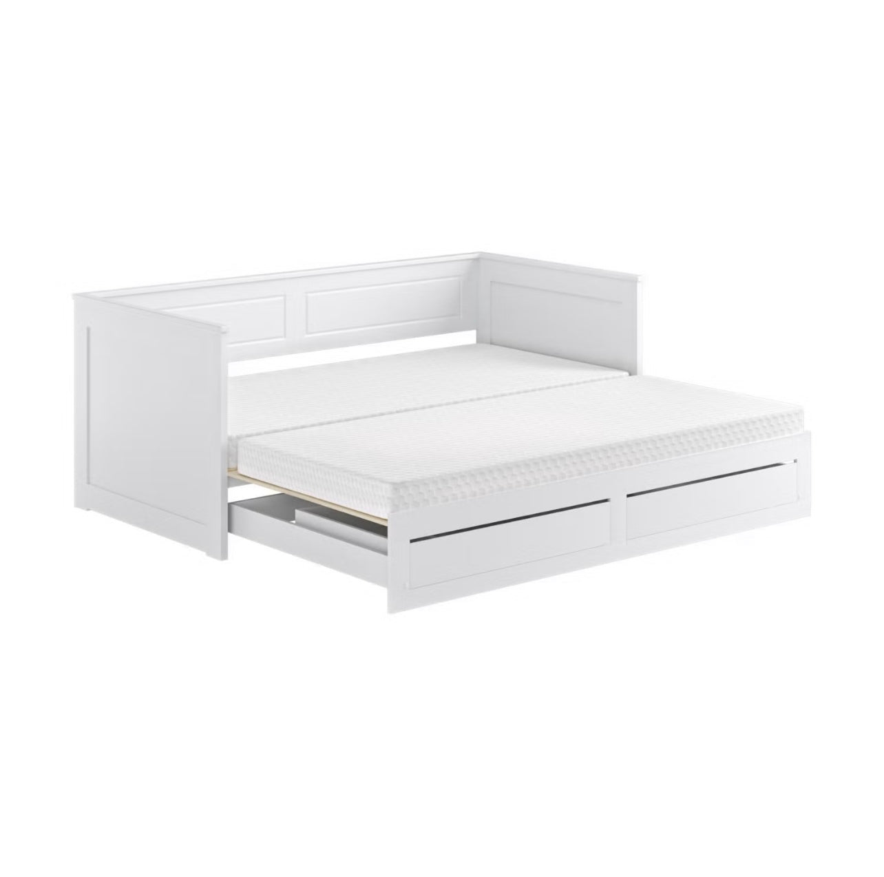 White Daybed Guest Double Bed with Pull Out Trundle and Storage Drawers
