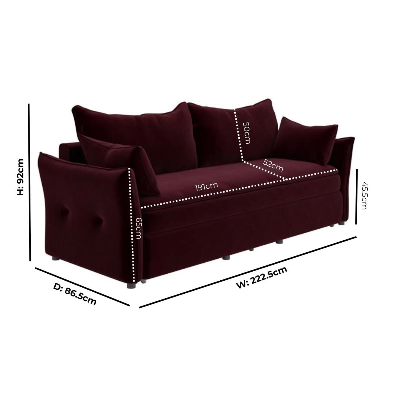 Sofa Bed 3 Seater Velvet Sleeper Sofa with Mattress and Cushions