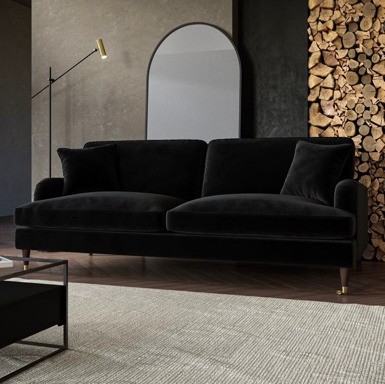 Four Seater Sofa Velvet Couch Upholstered with Cushions