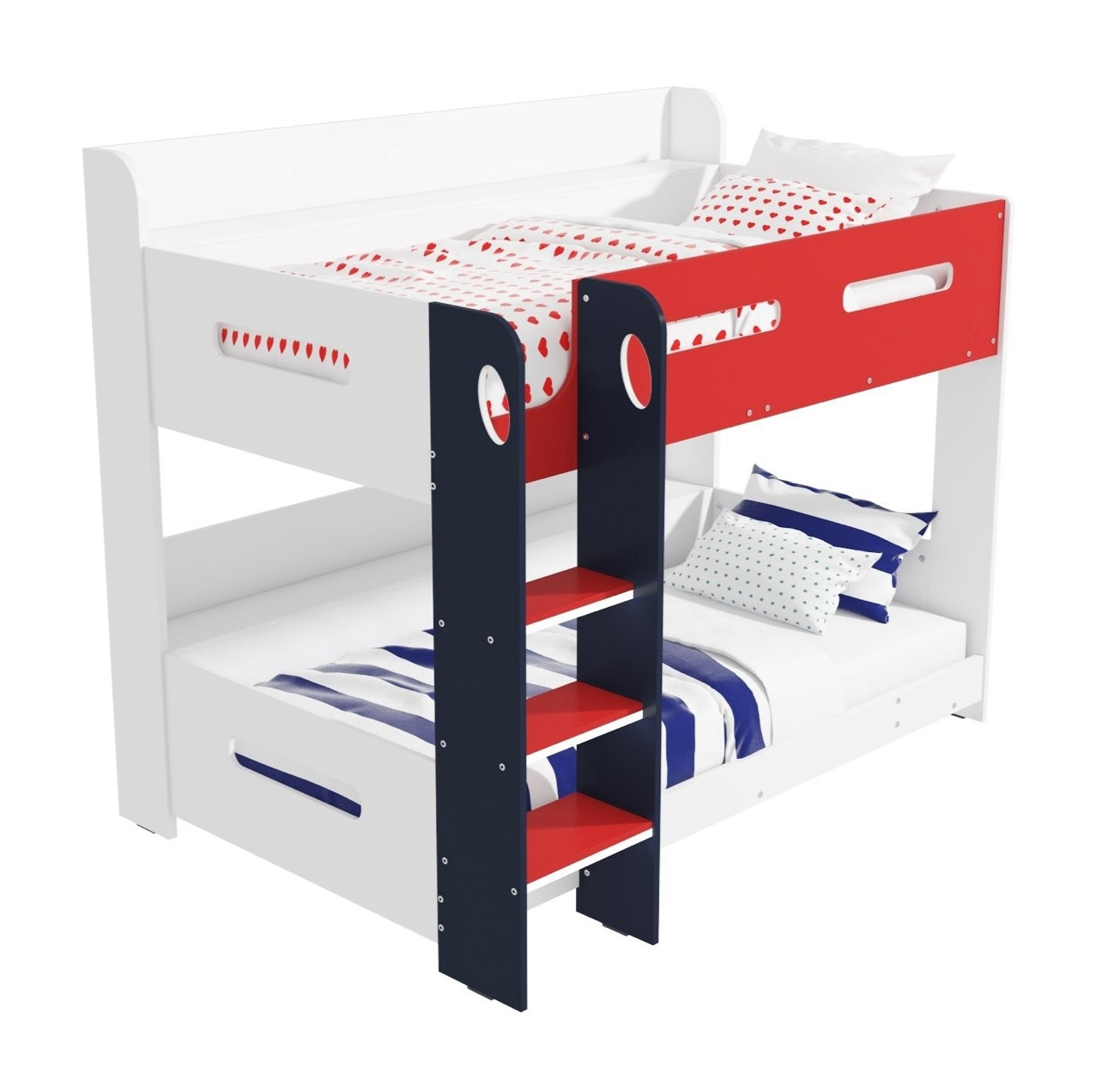 Bunk Bed Blue and White with Glowing Steps and Shelving