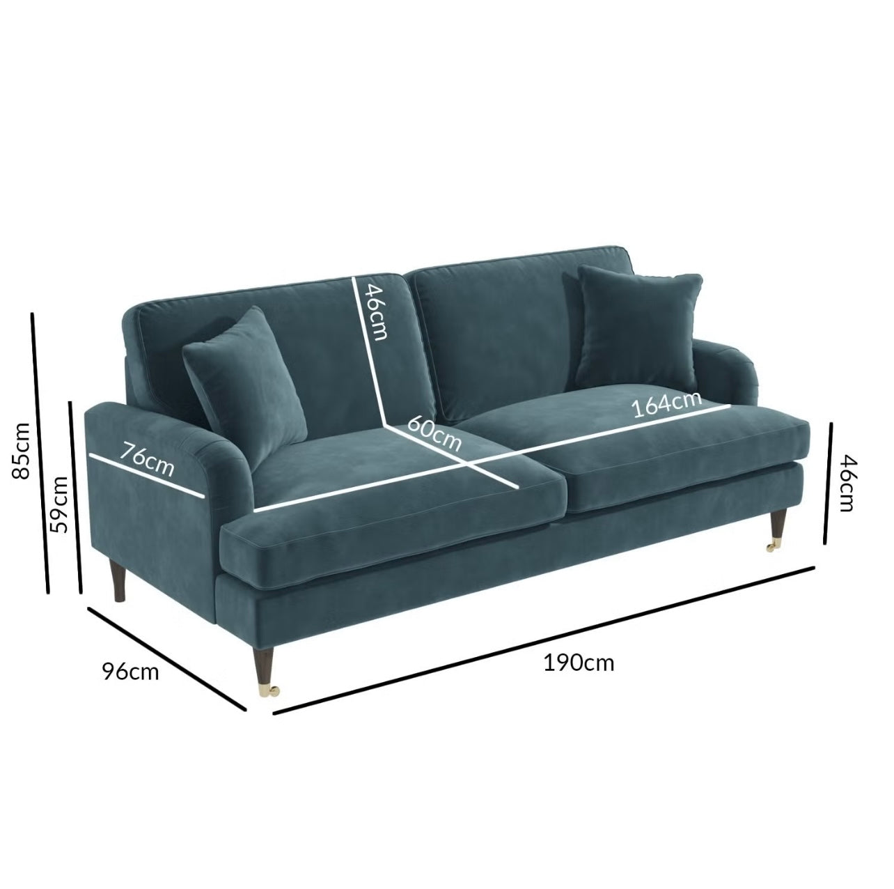 Velvet Sofa Three Seater Couch Upholstered with Cushions