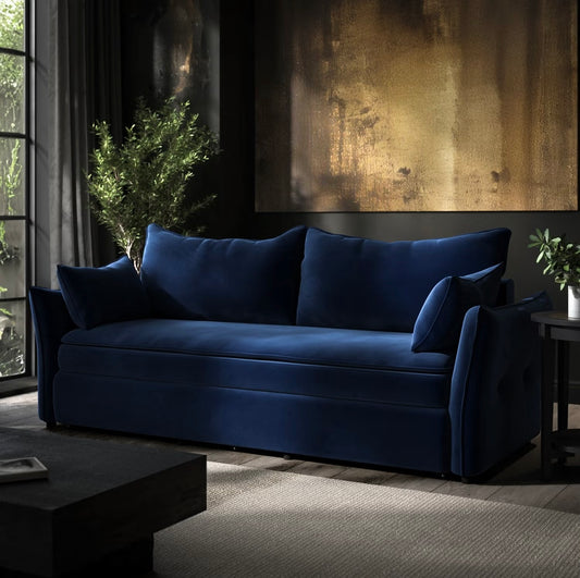 Sofa Bed 3 Seater Velvet Sleeper Sofa with Mattress and Cushions