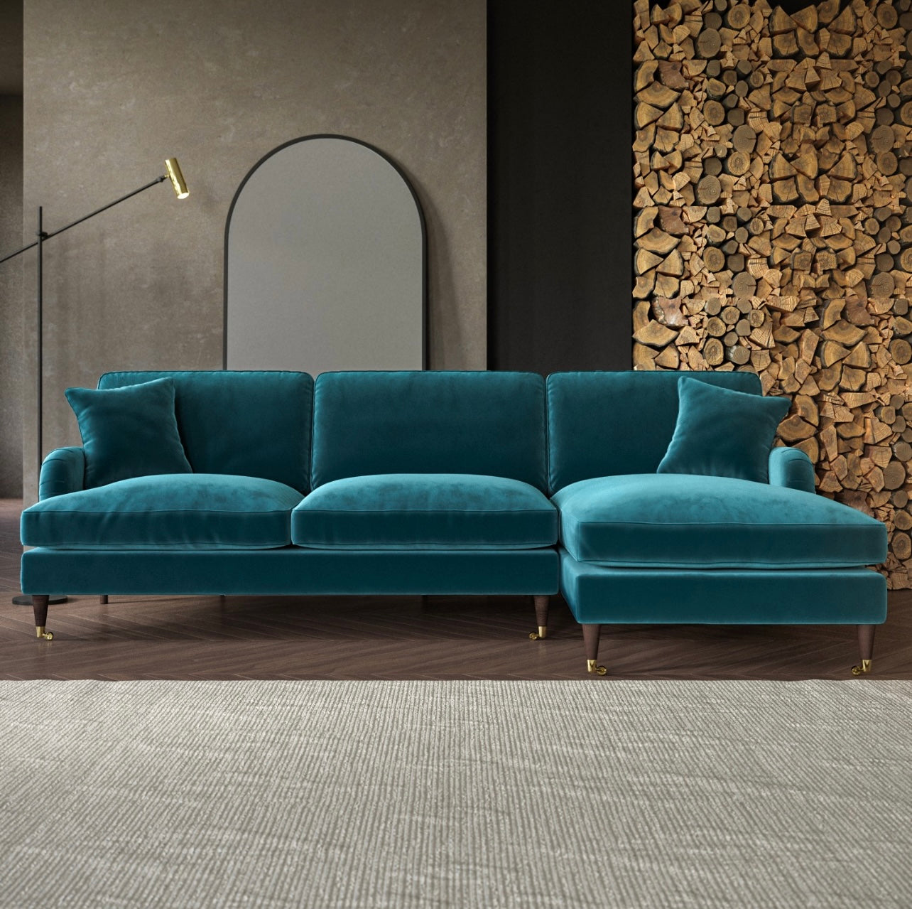 4 Seater Sofa L-Shaped Velvet Corner Couch with Cushions