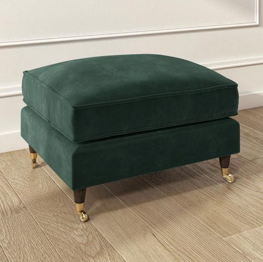 Velvet Footstool Ottoman Pouffe Upholstered Soft Stool