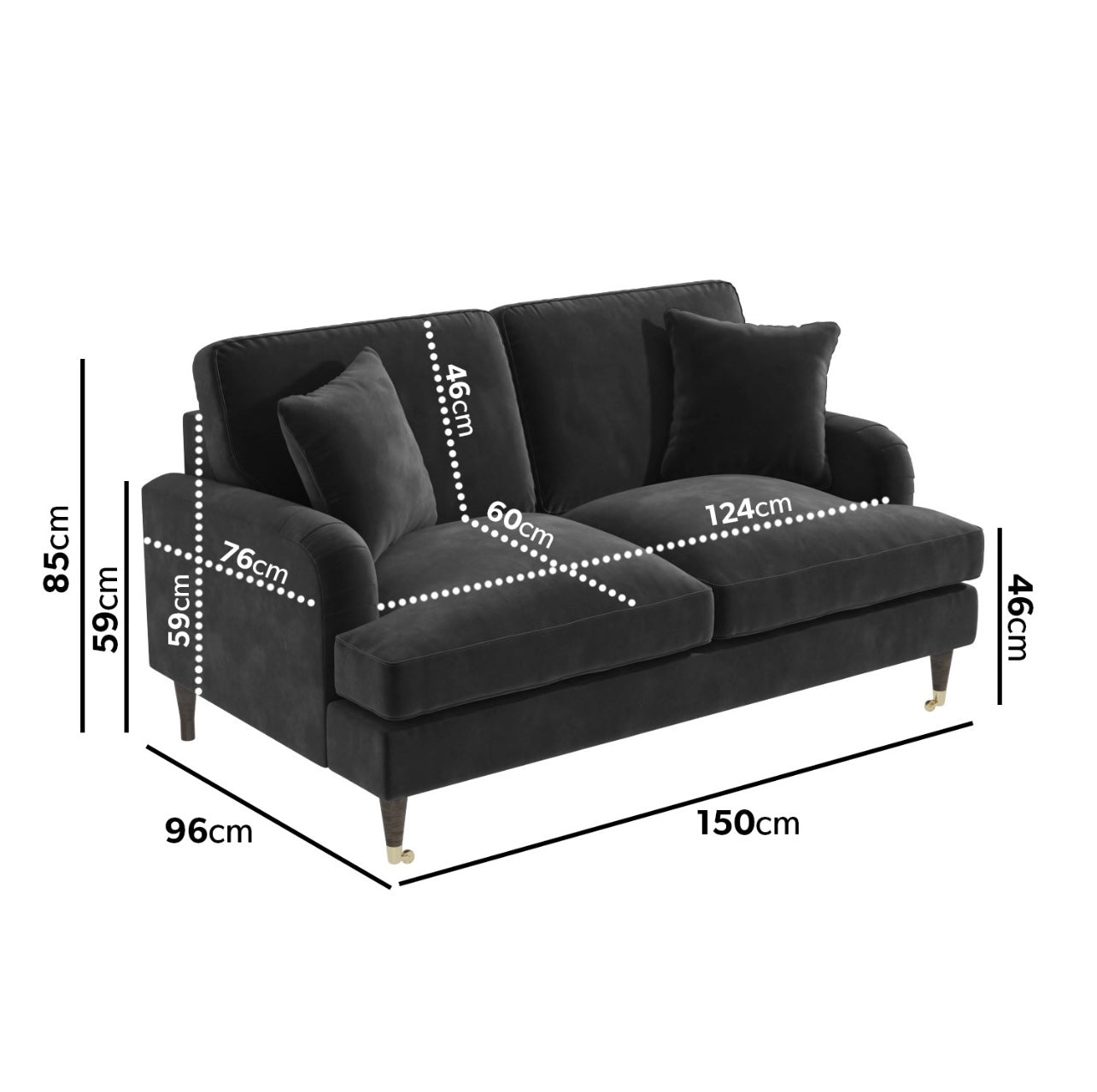 Velvet Sofa 2 Seater Couch Upholstered with Cushions