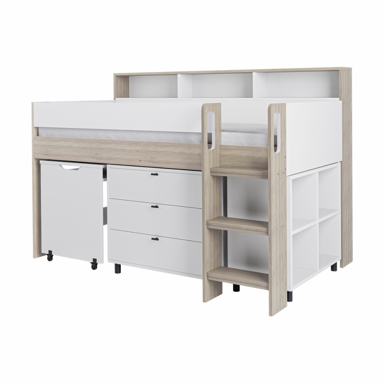 Kids Cabin Bed Mid Sleeper Single with Storage Drawers and Desk