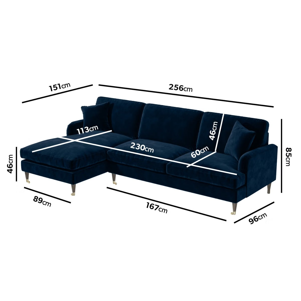 4 Seater Sofa L-Shaped Velvet Corner Couch with Cushions