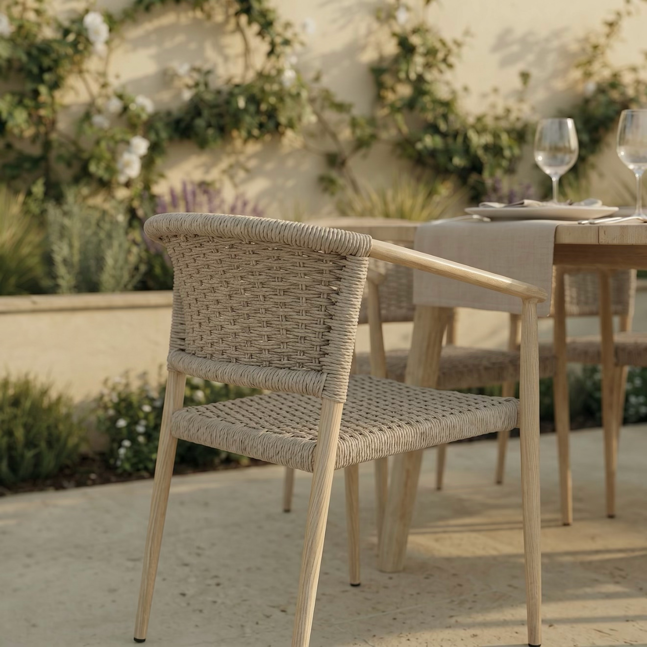 Garden Dining Set 6 Seater with Rattan Chairs Outdoor Patio