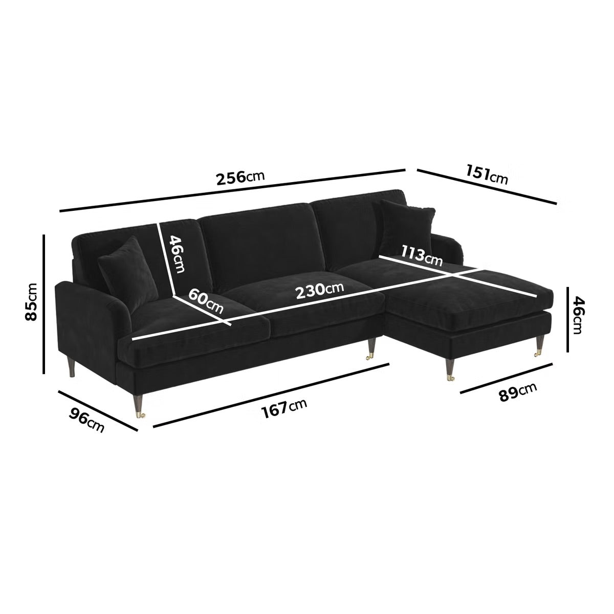 4 Seater Sofa L-Shaped Velvet Corner Couch with Cushions