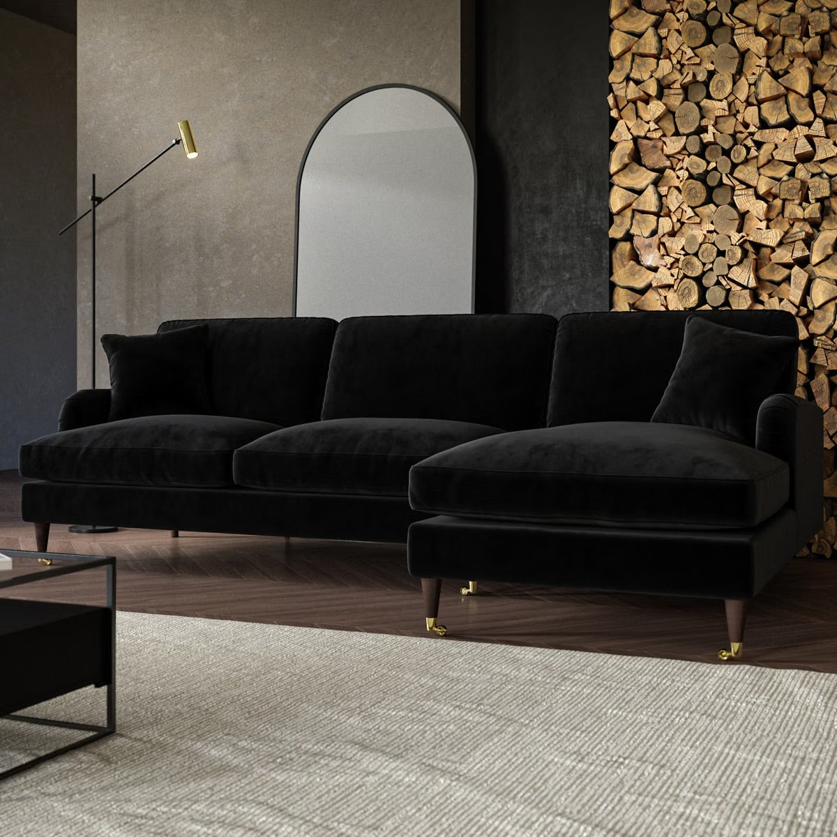4 Seater Sofa L-Shaped Velvet Corner Couch with Cushions