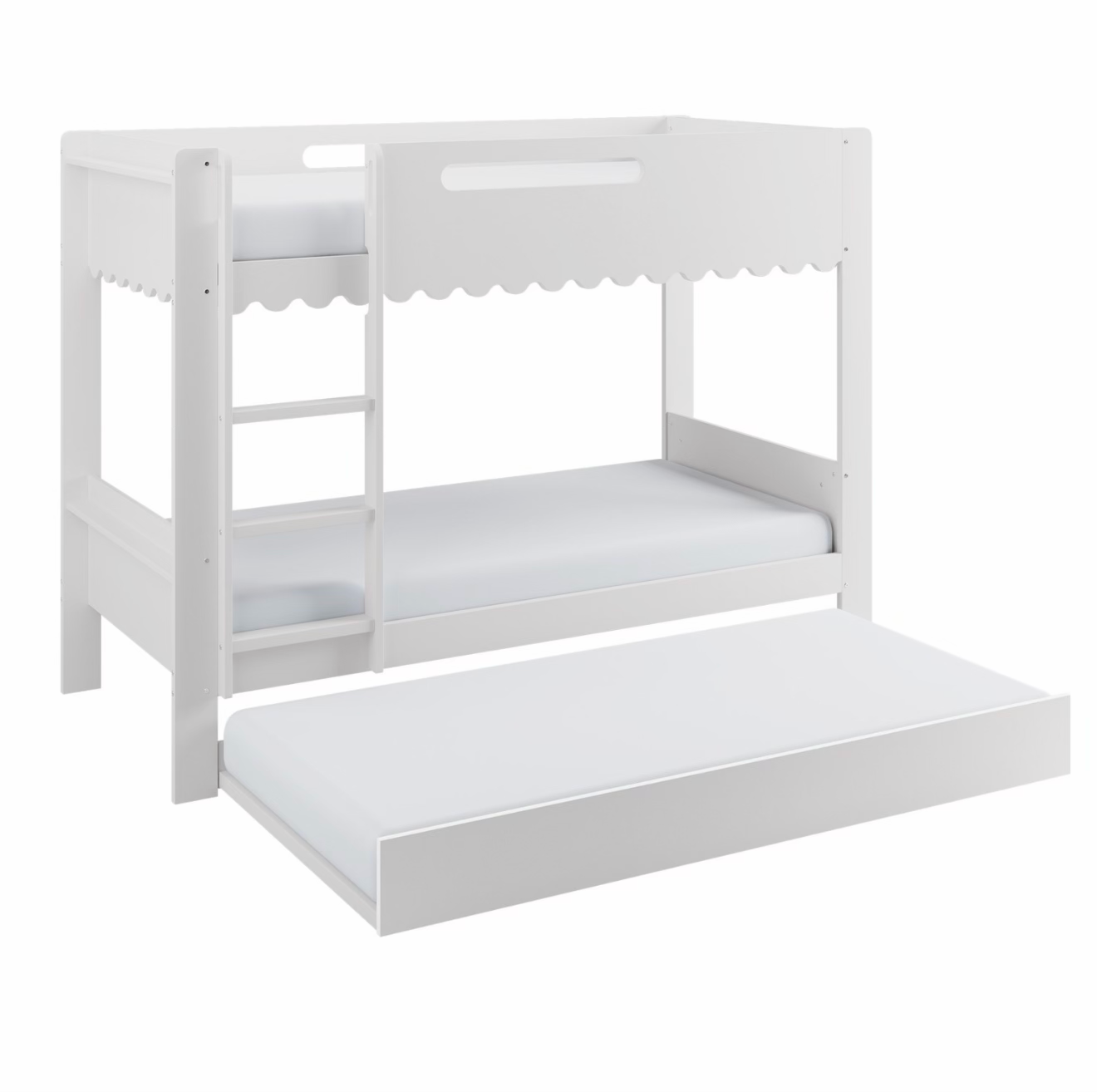 Kids Triple Bunk Bed White with Trundle