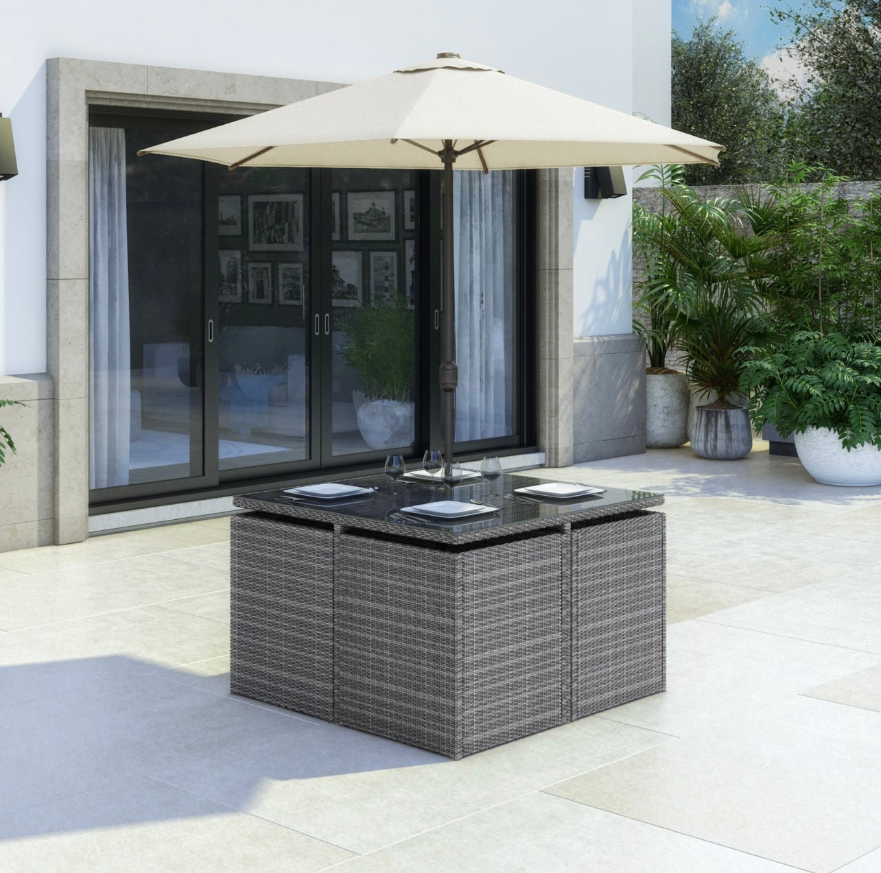 Rattan Garden Dining Set 8 Seater in Grey