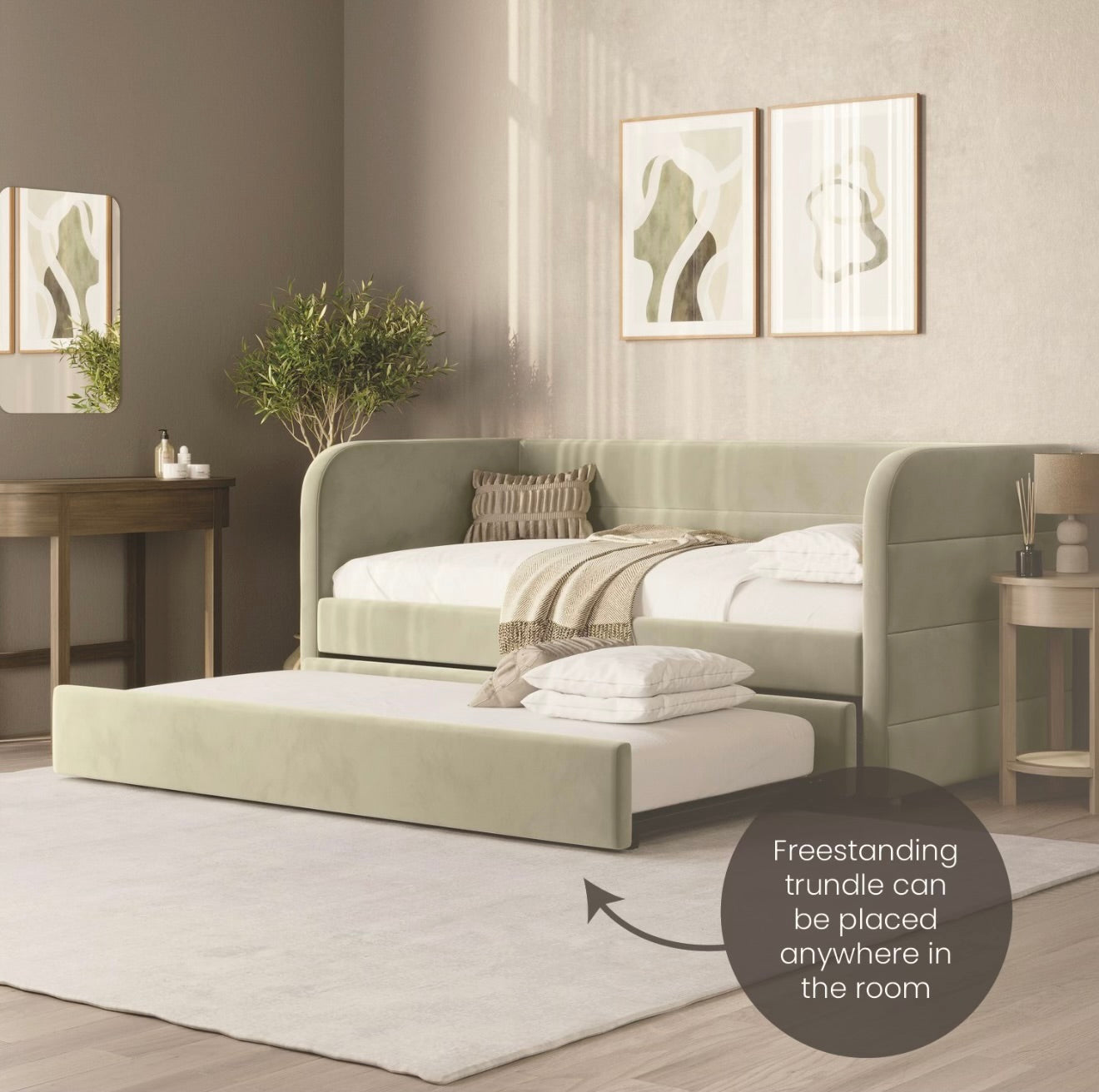 Velvet Daybed Single Guest Bed with Pull Out Trundle