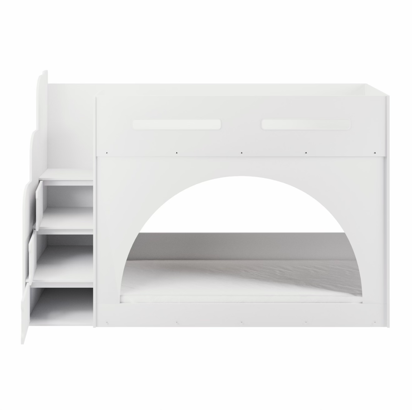 Kids White Bunk Bed with Storage and Shelves