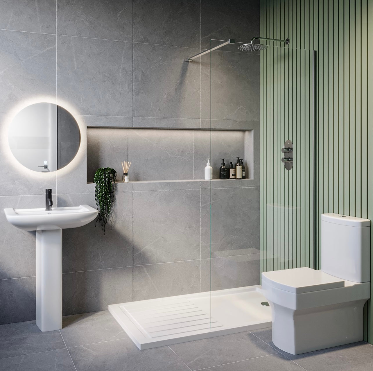 Bathroom Suite Walk in Shower with Toilet and Basin
