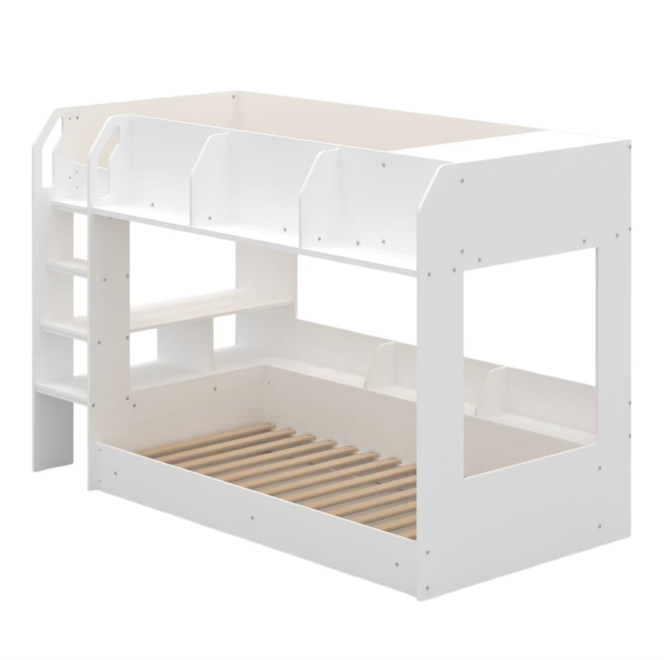 Kids Bunk Bed Single Sleeper Wooden with Storage and Shelves