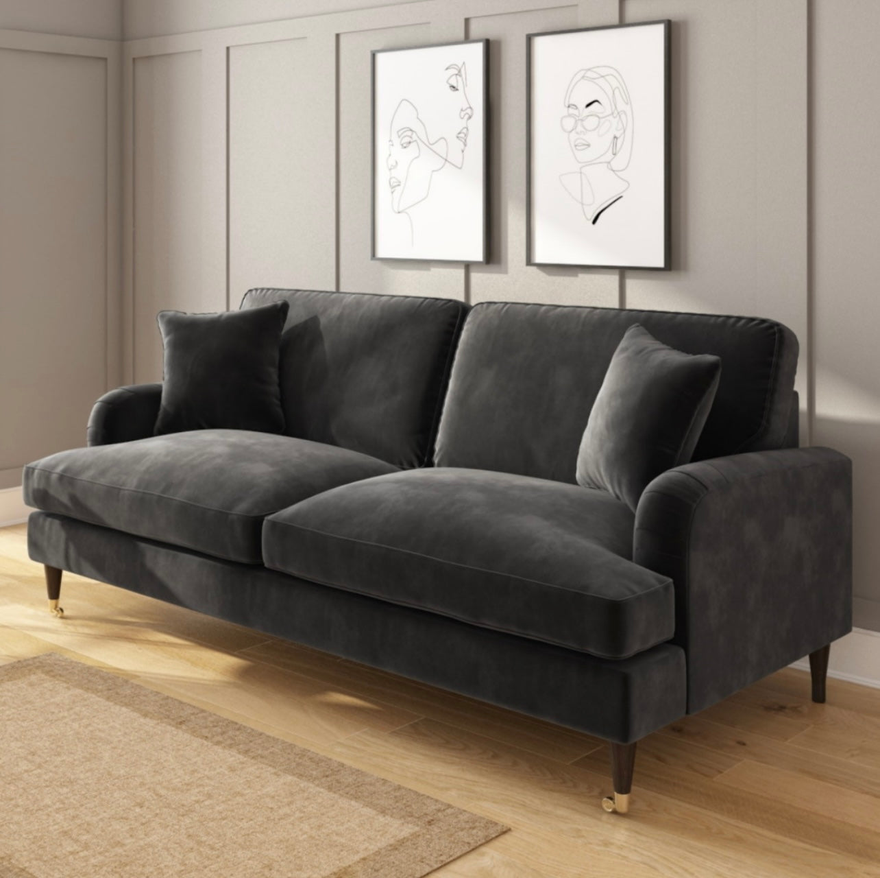 Velvet Sofa 3 Seater Couch Upholstered with Cushions