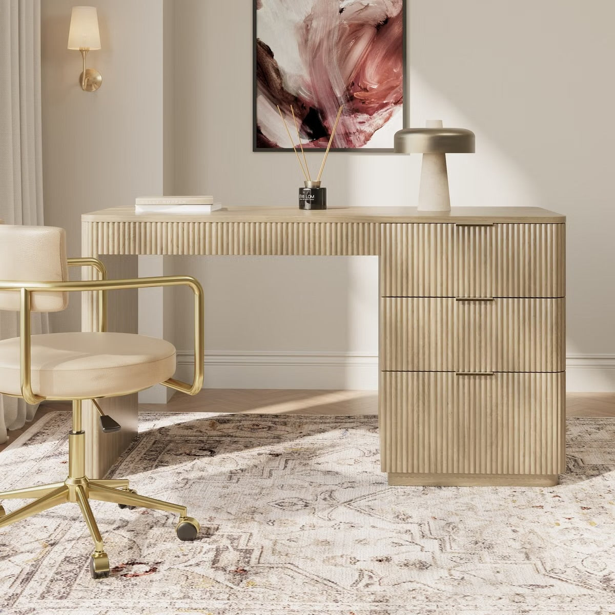 Oak Home Office Desk with Drawers