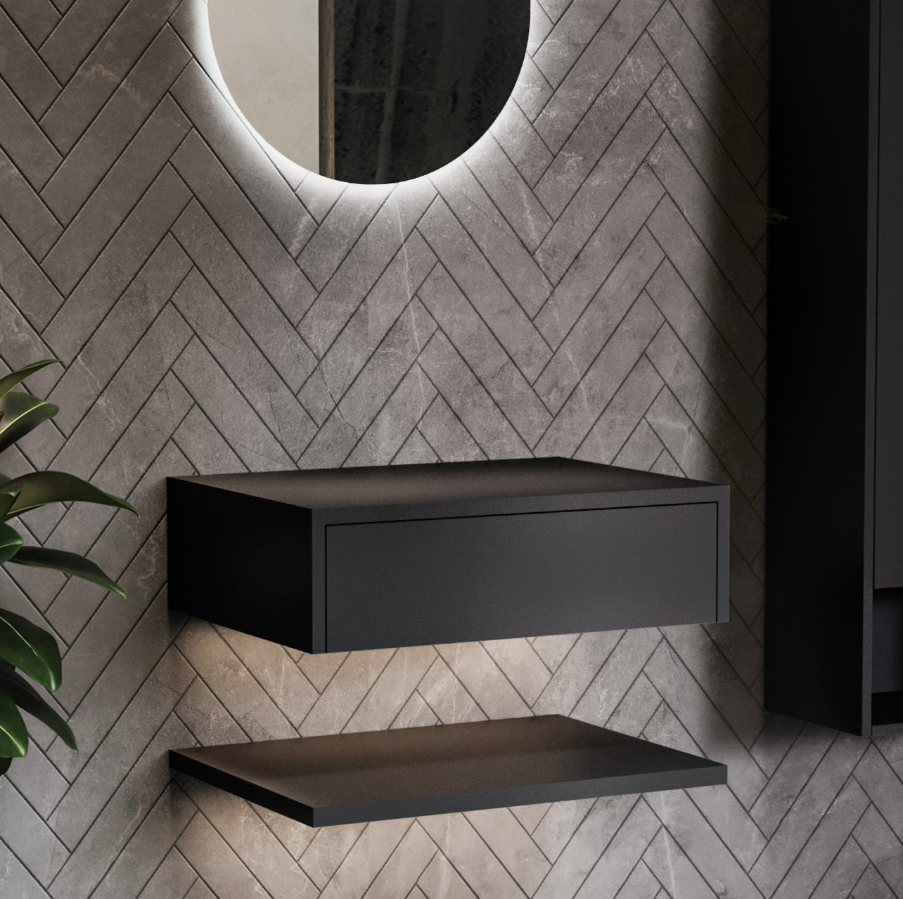 Bathroom Black Vanity Unit Wall Countertop Shelves