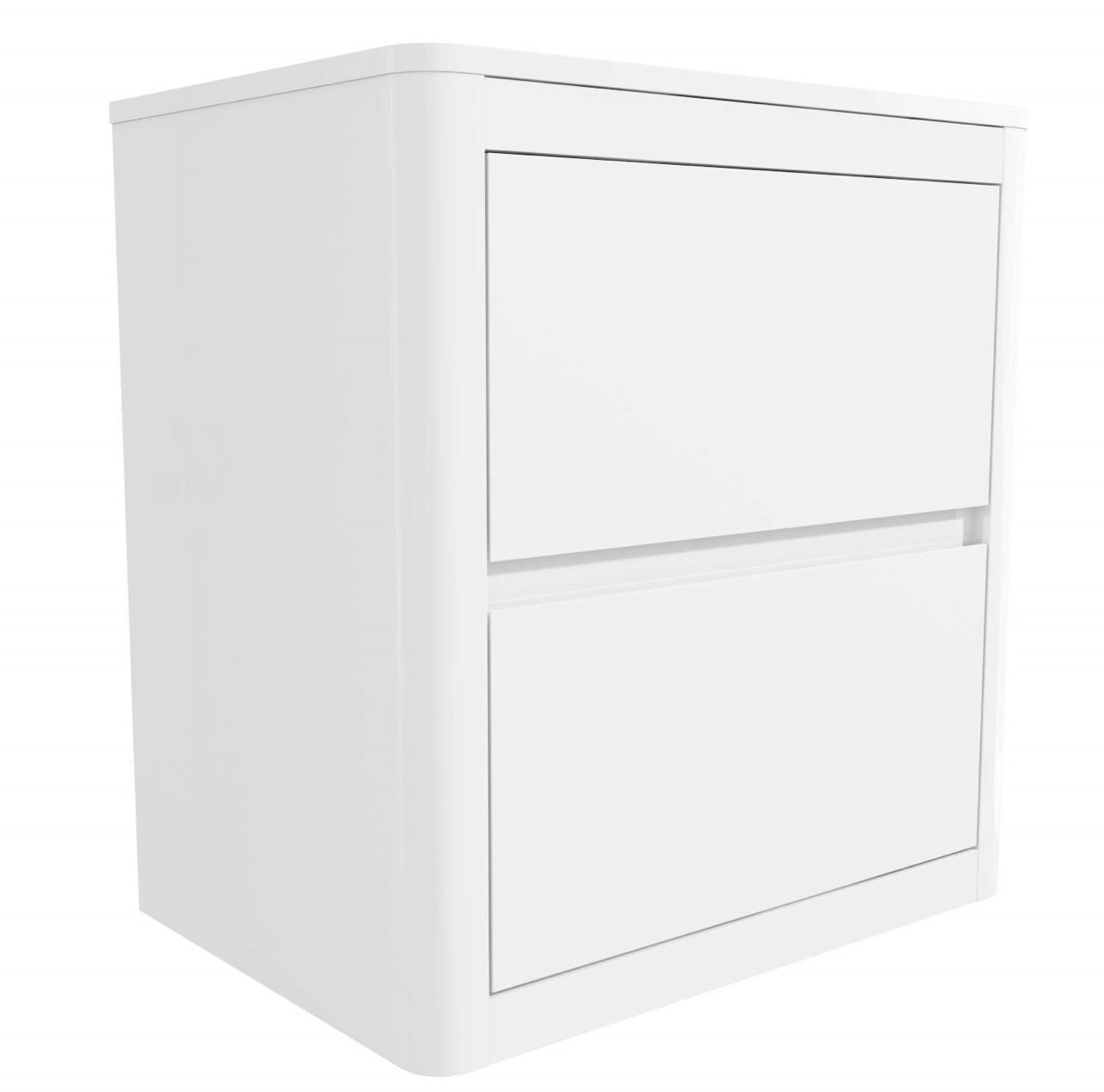White Bedside Table Wooden 2 Drawers and Curved Edges