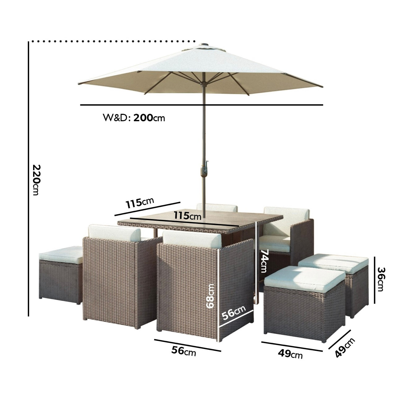 Rattan Garden Dining Set 8 Seater in Brown