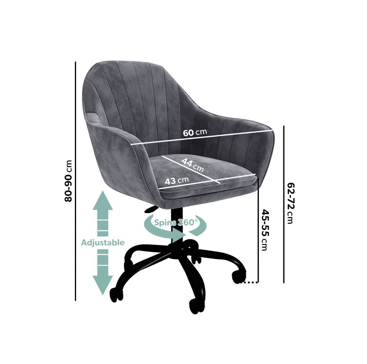 Velvet Office Chair Swivel Armrest Ergonomic Design