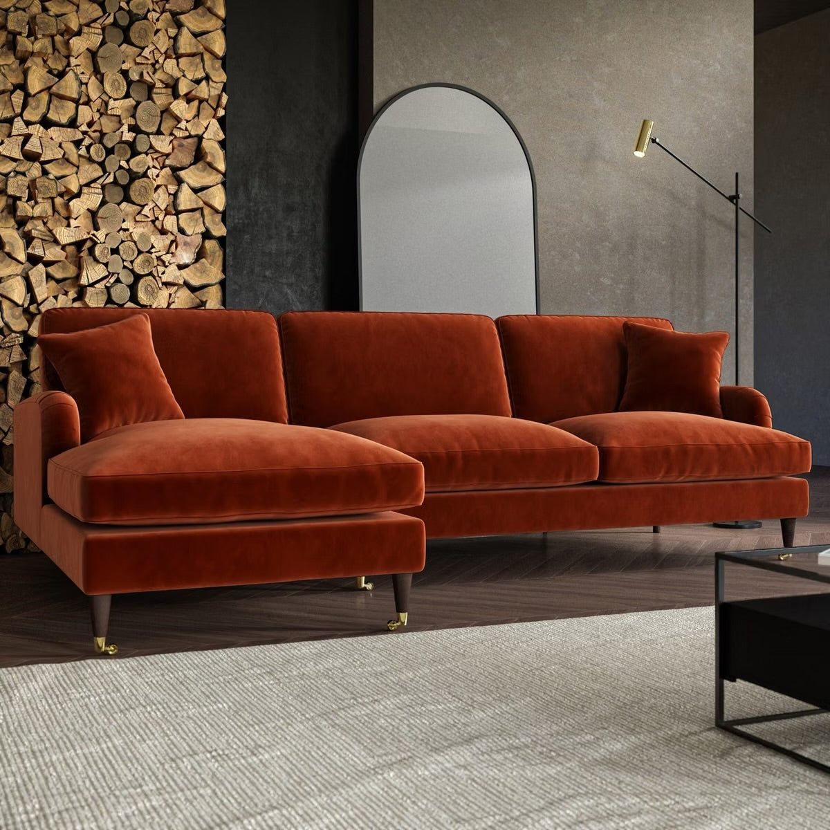 4 Seater Sofa L-Shaped Velvet Corner Couch with Cushions