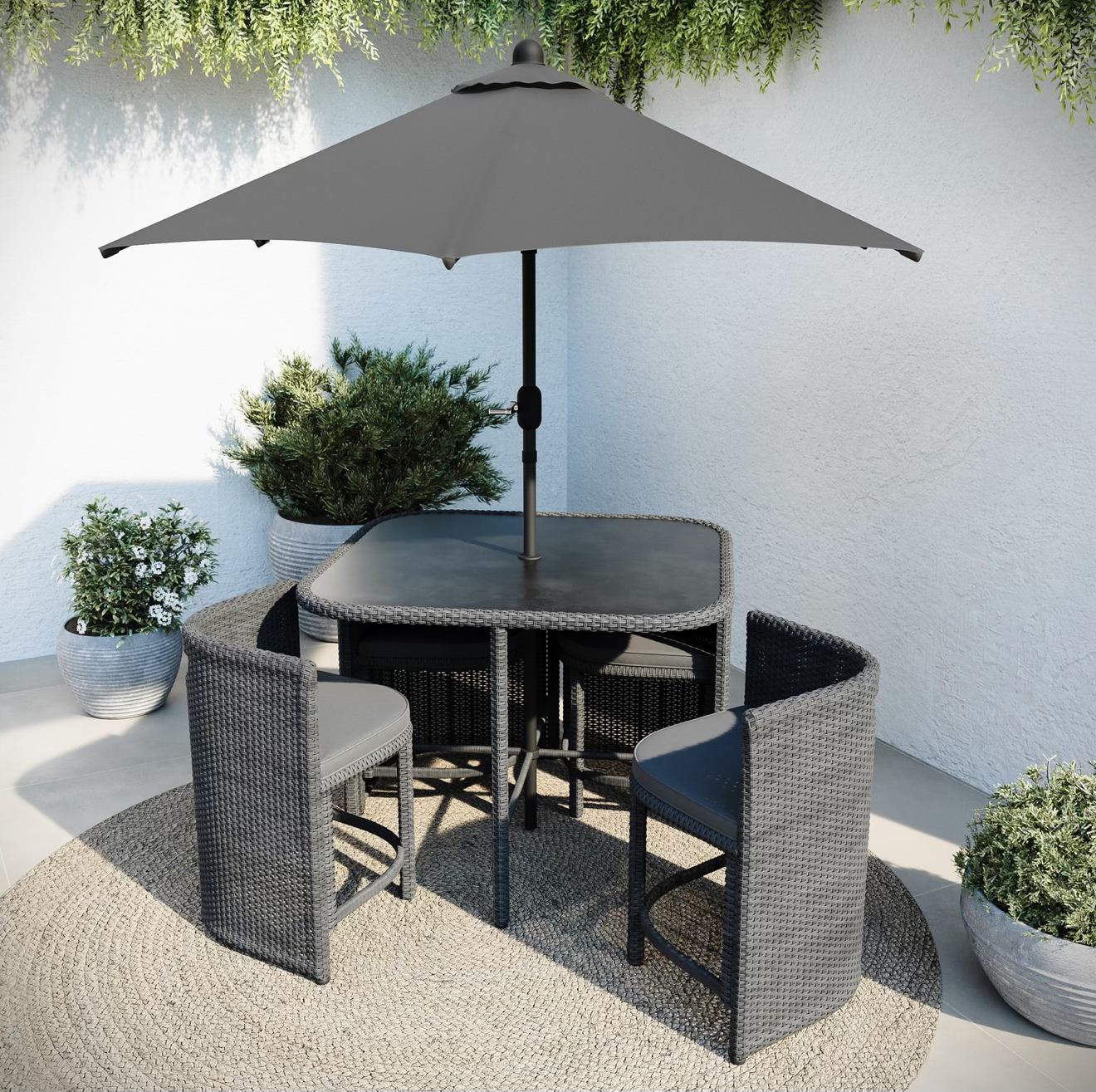 Rattan Garden Dining Set 4 Seater Grey Outdoor Patio