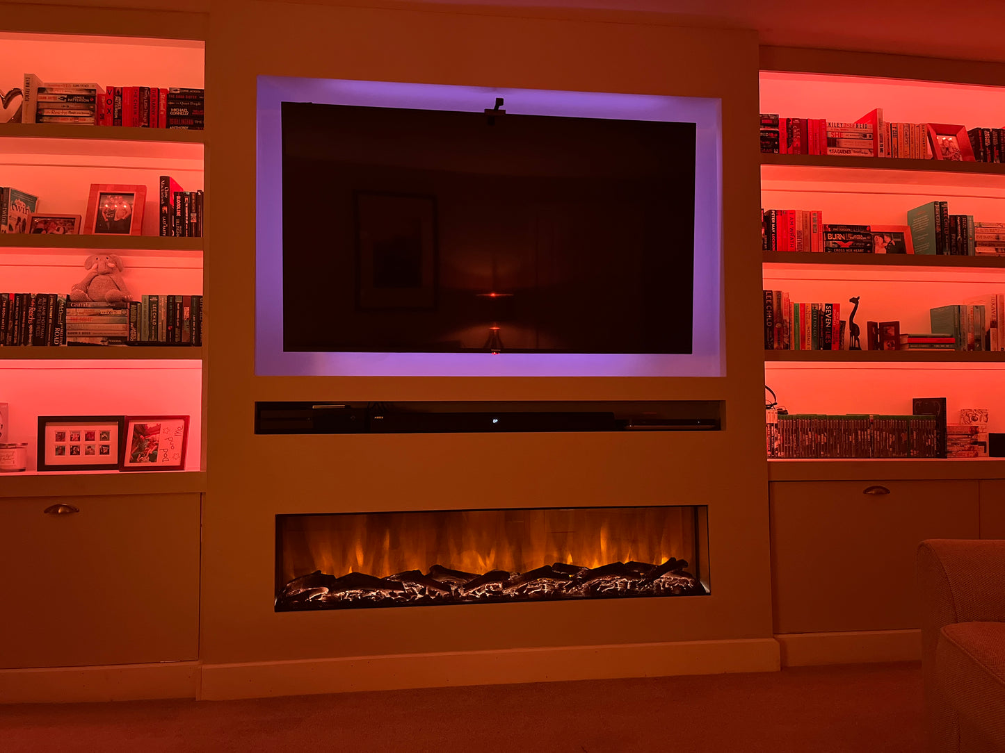 Media Wall Inset Electric Fire with LED Flame and Remote Control