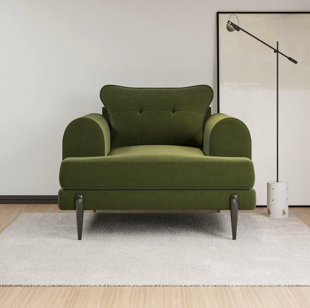 Velvet Armchair Upholstered Accent Chair Quilted with Cushion