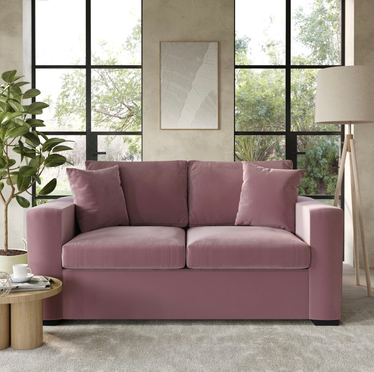 Velvet Sofa Bed 2 Seater Sleeper Sofa with Mattress and Cushions