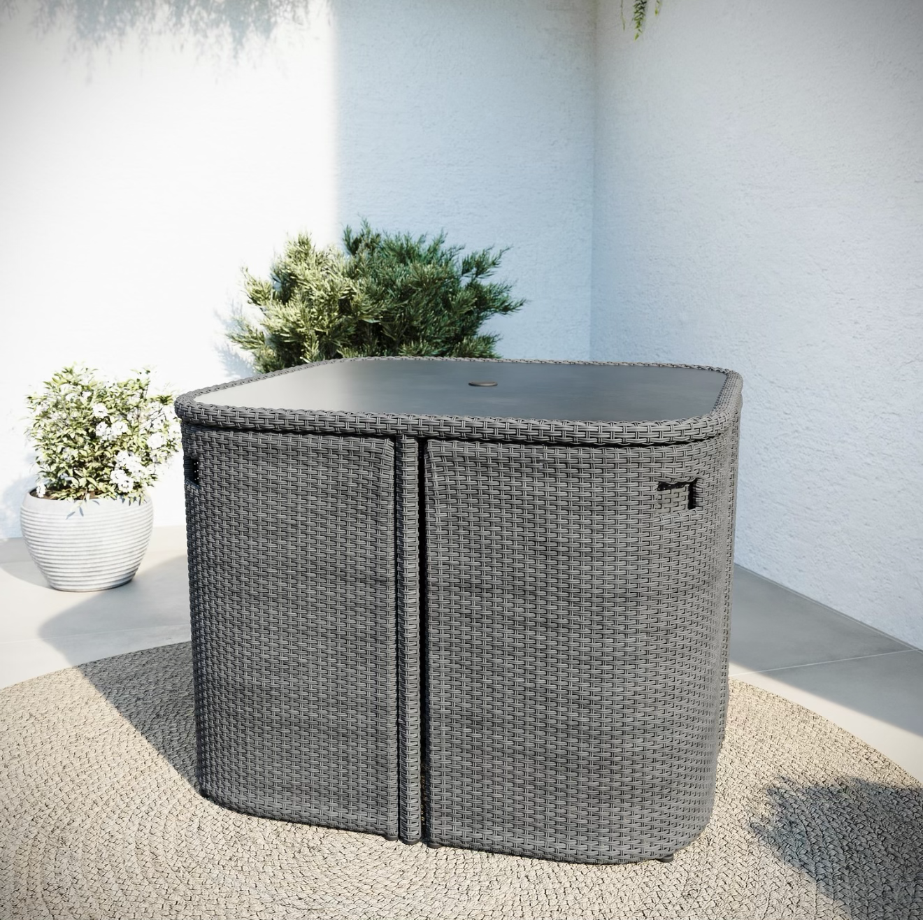 Rattan Garden Dining Set 4 Seater Grey Outdoor Patio