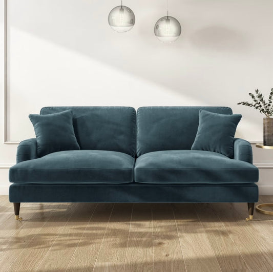 Velvet Sofa Three Seater Couch Upholstered with Cushions