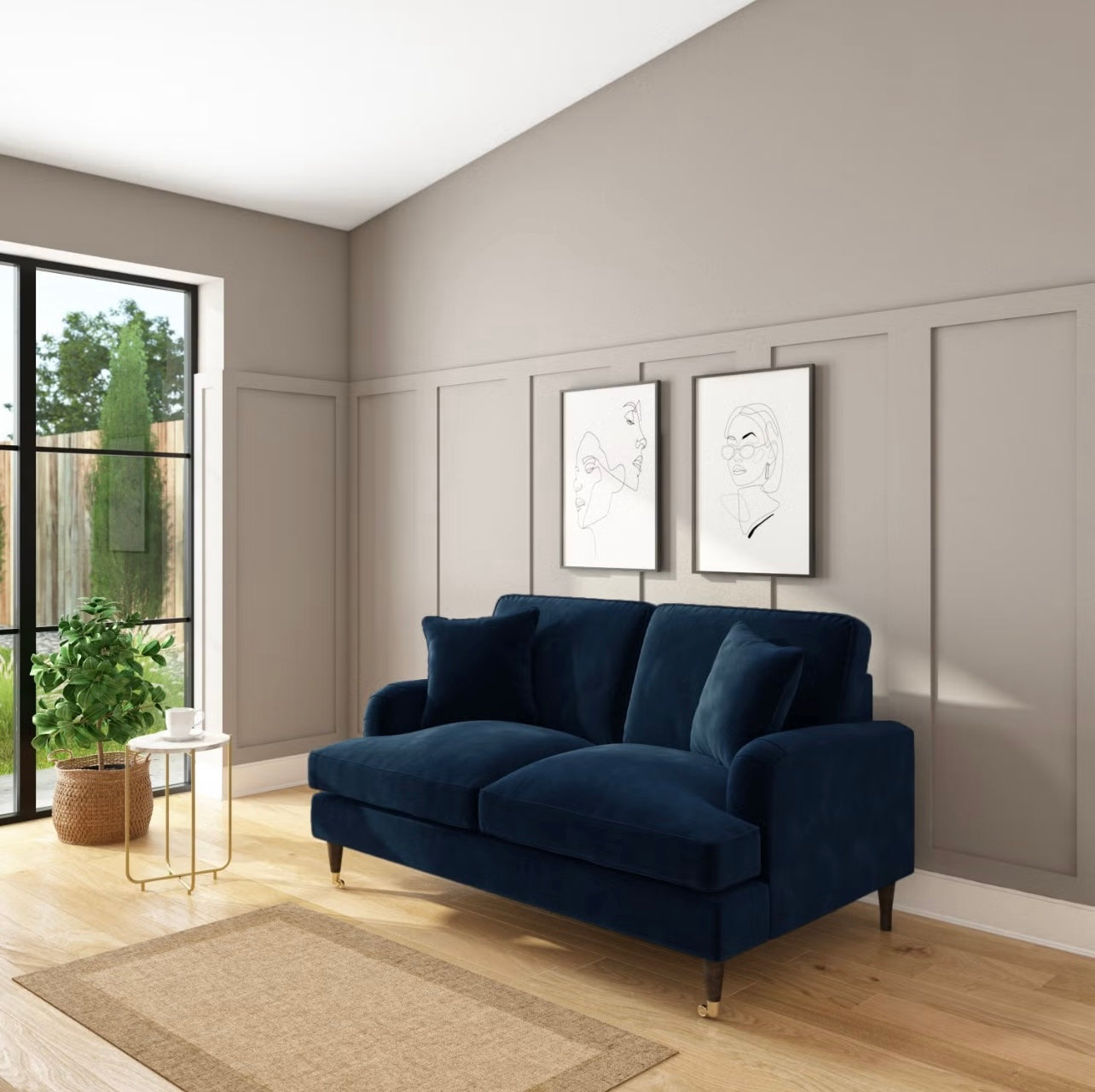 Velvet Sofa 2 Seater Couch Upholstered with Cushions