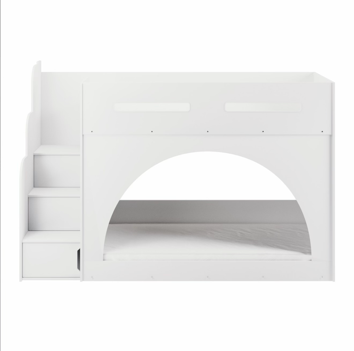 Kids White Bunk Bed with Storage and Shelves