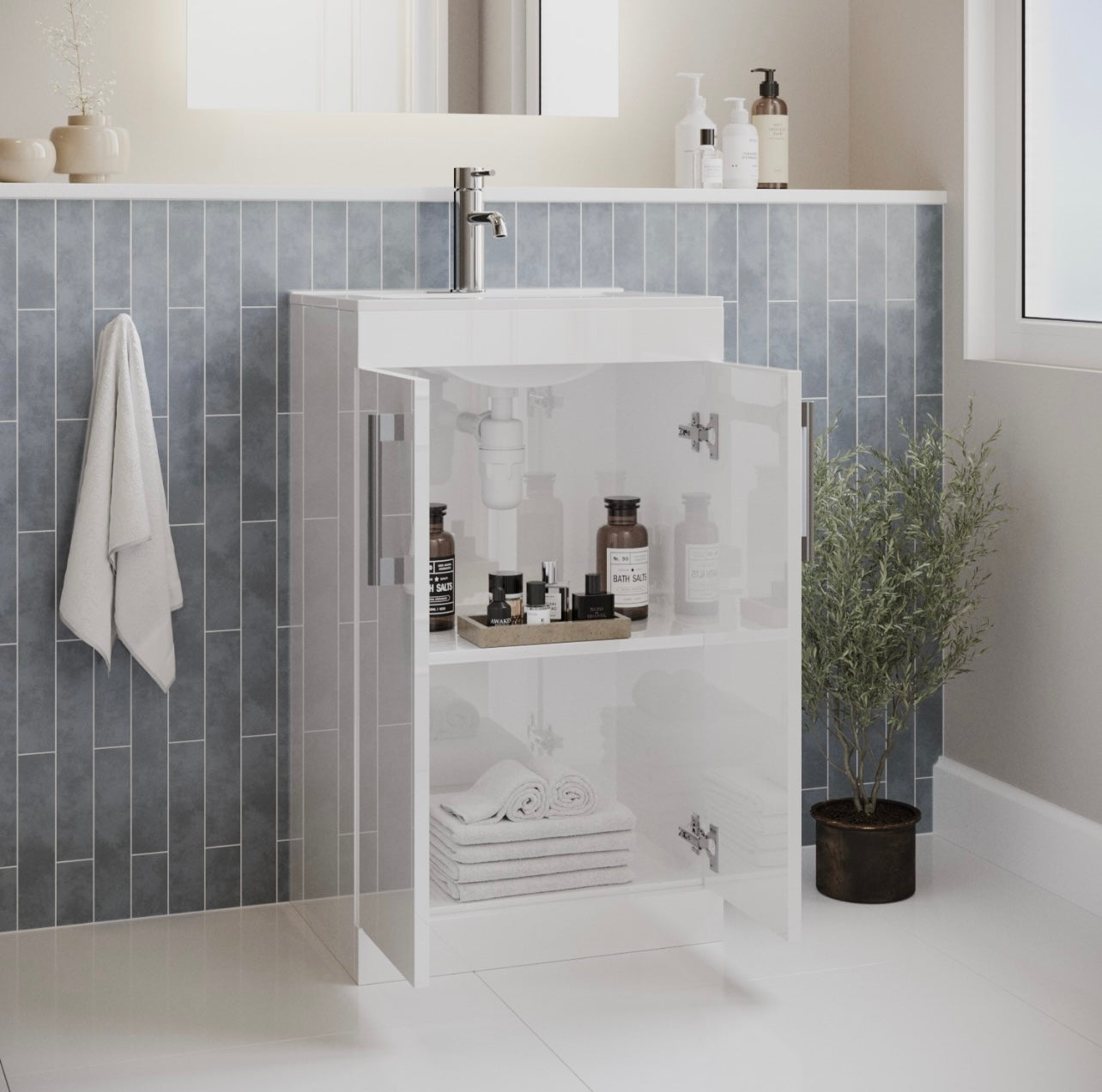 White Vanity Basin Unit Modern Bathroom Ceramic Basin