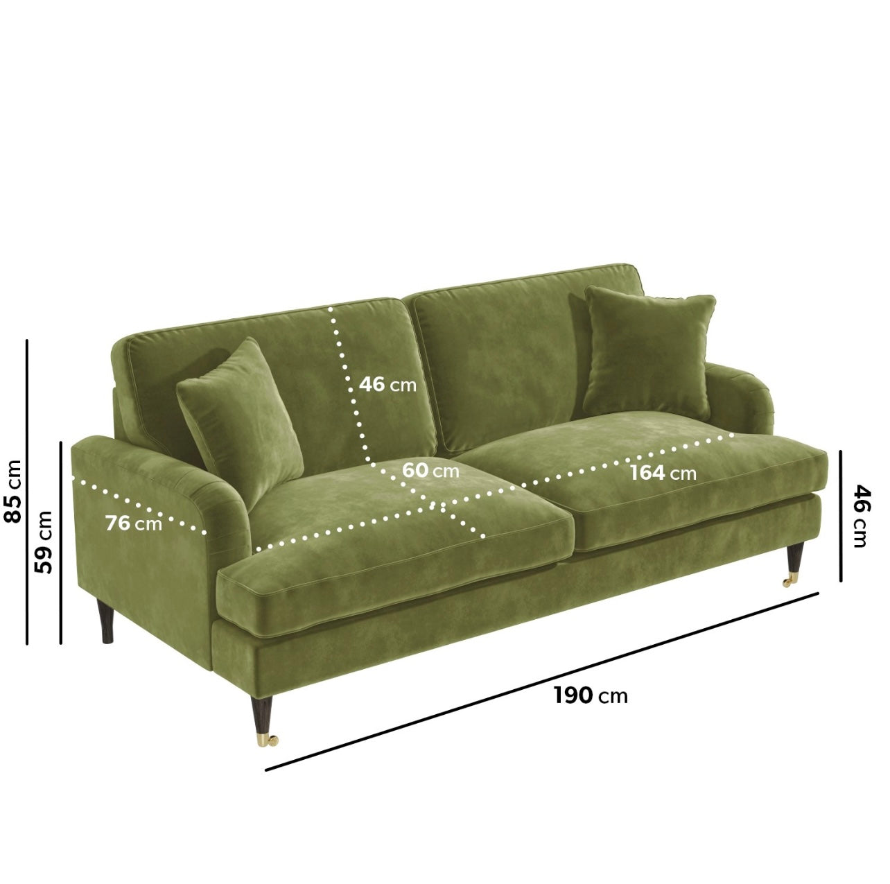 Velvet Sofa Three Seater Couch Upholstered with Cushions