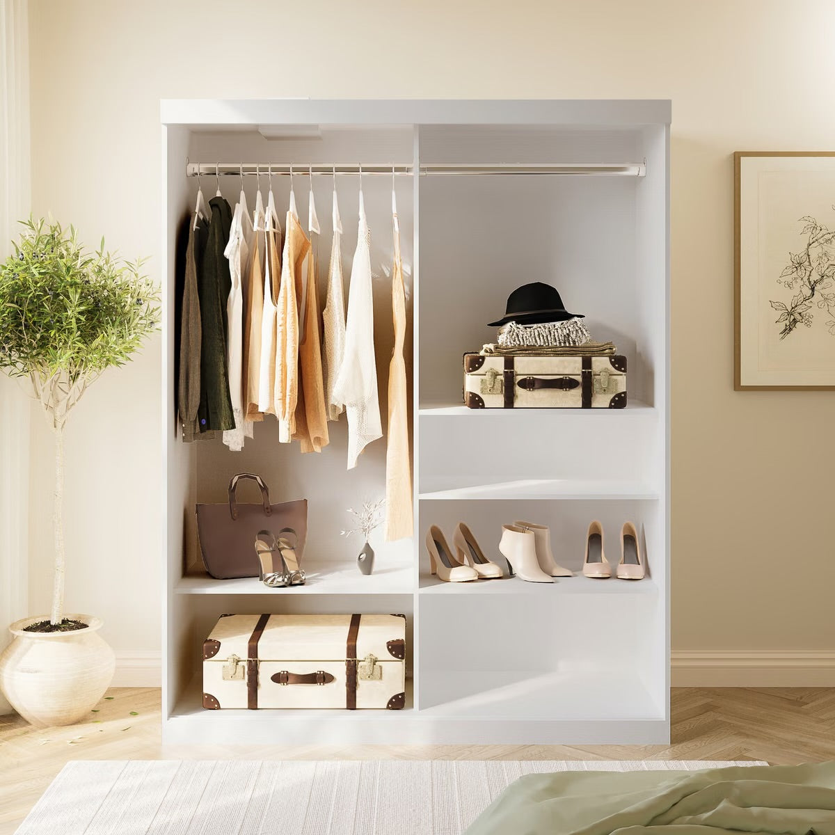 White Wardrobe Double Mirrored with Shelves