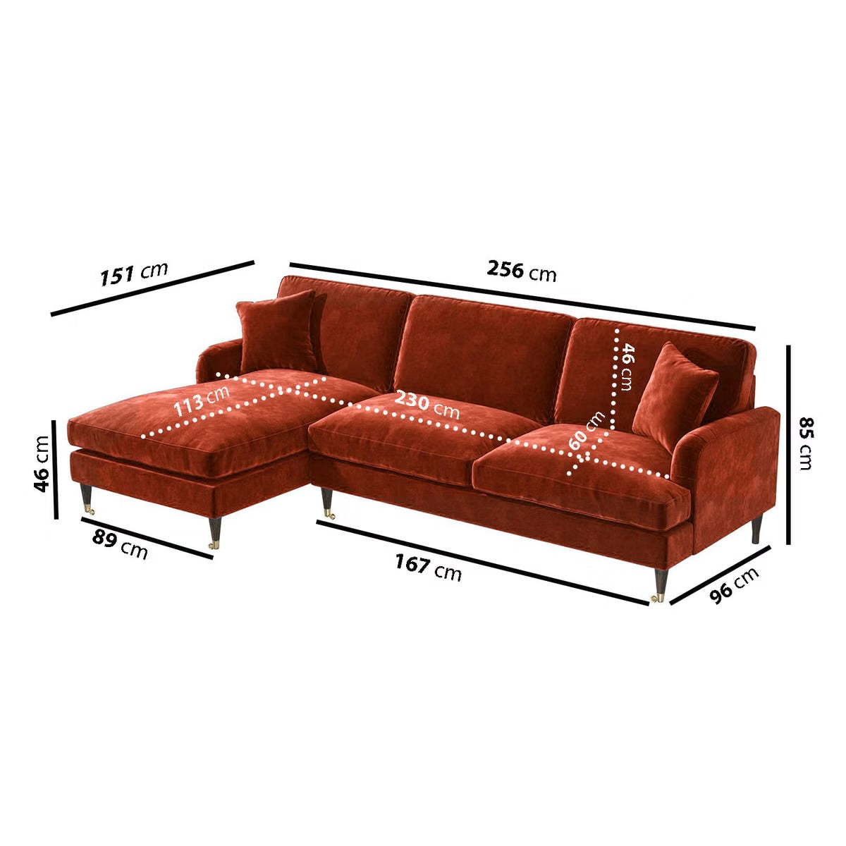 4 Seater Sofa L-Shaped Velvet Corner Couch with Cushions
