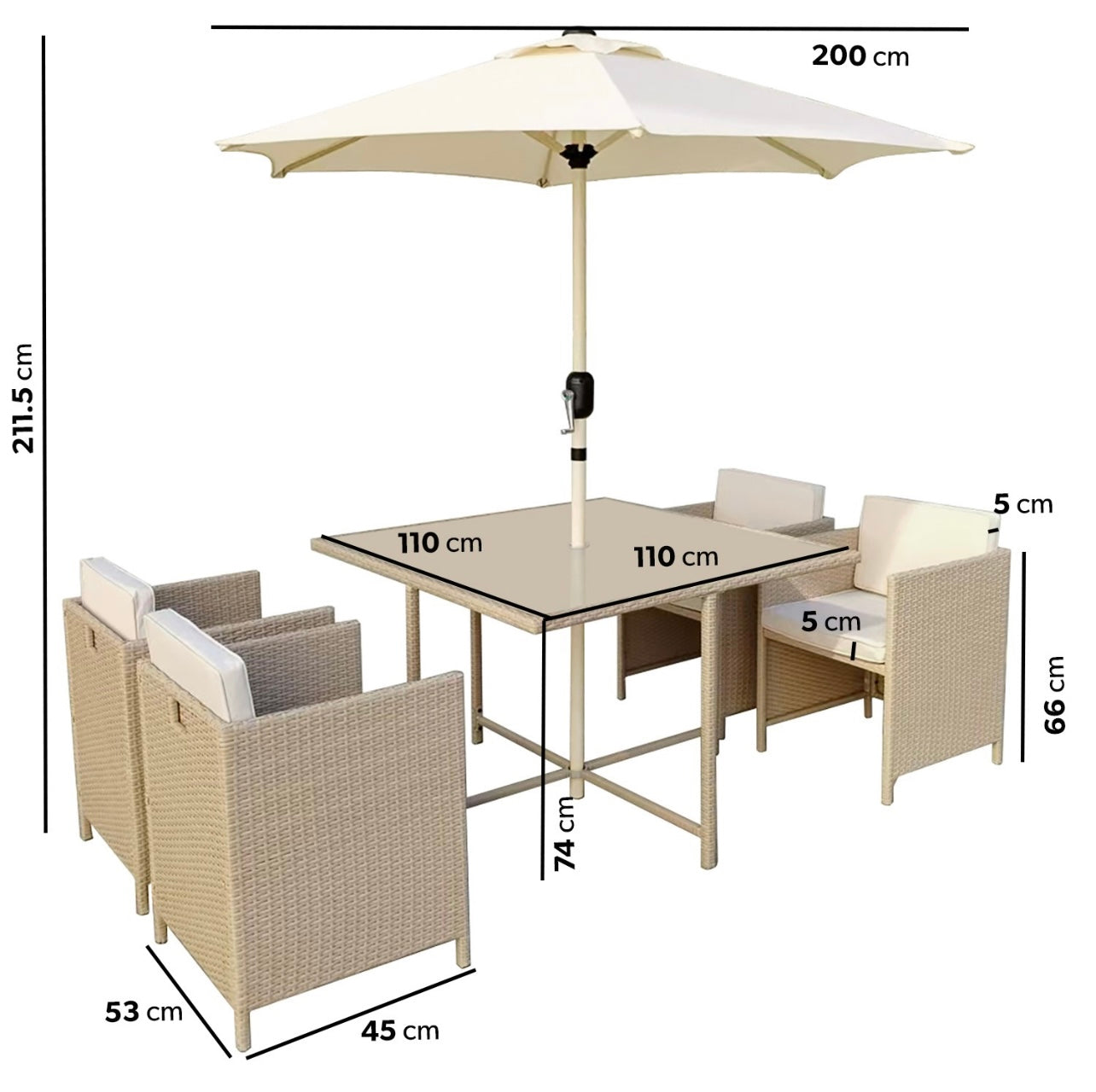 Rattan Garden Dining Set Seats 4 Outdoor Patio