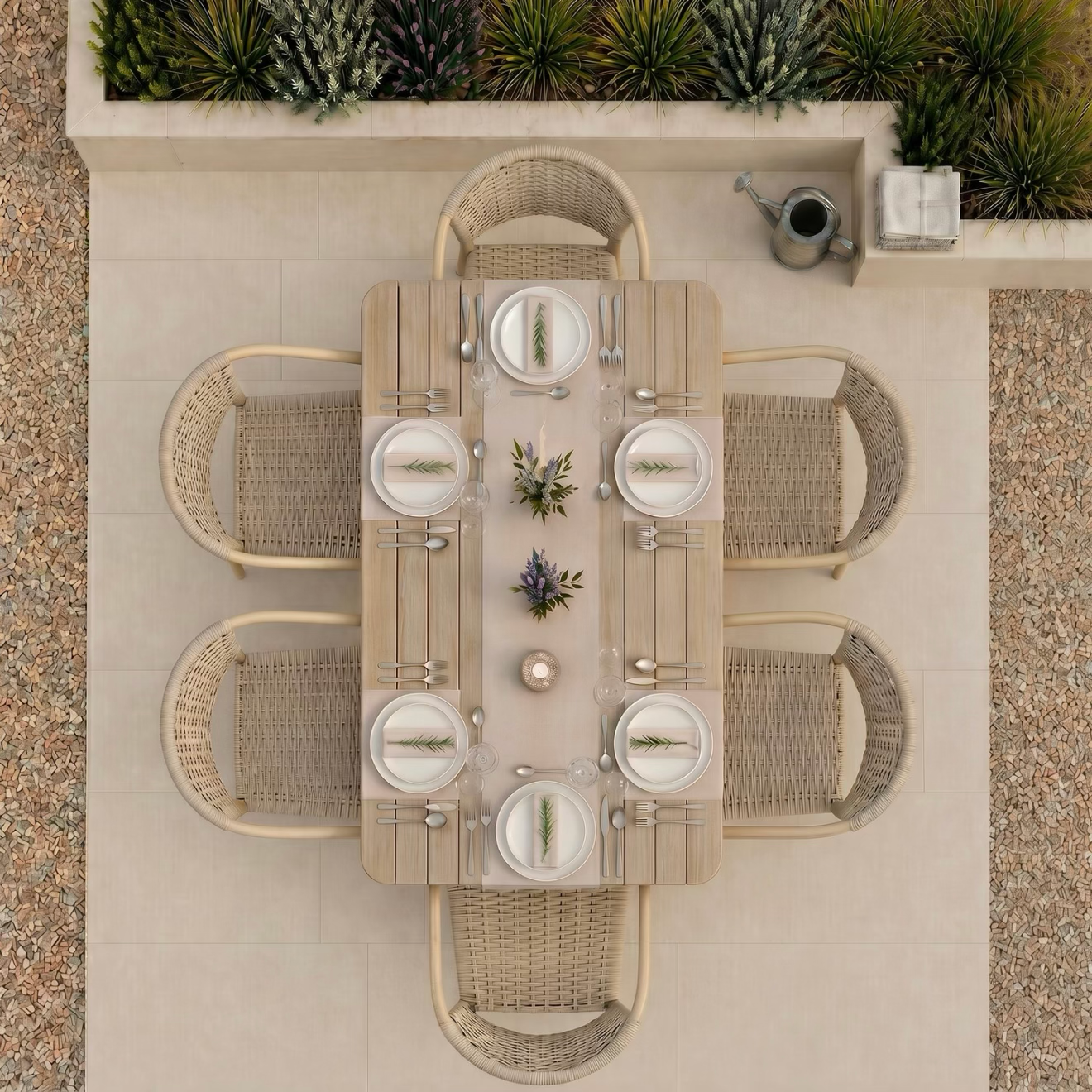 Garden Dining Set 6 Seater with Rattan Chairs Outdoor Patio