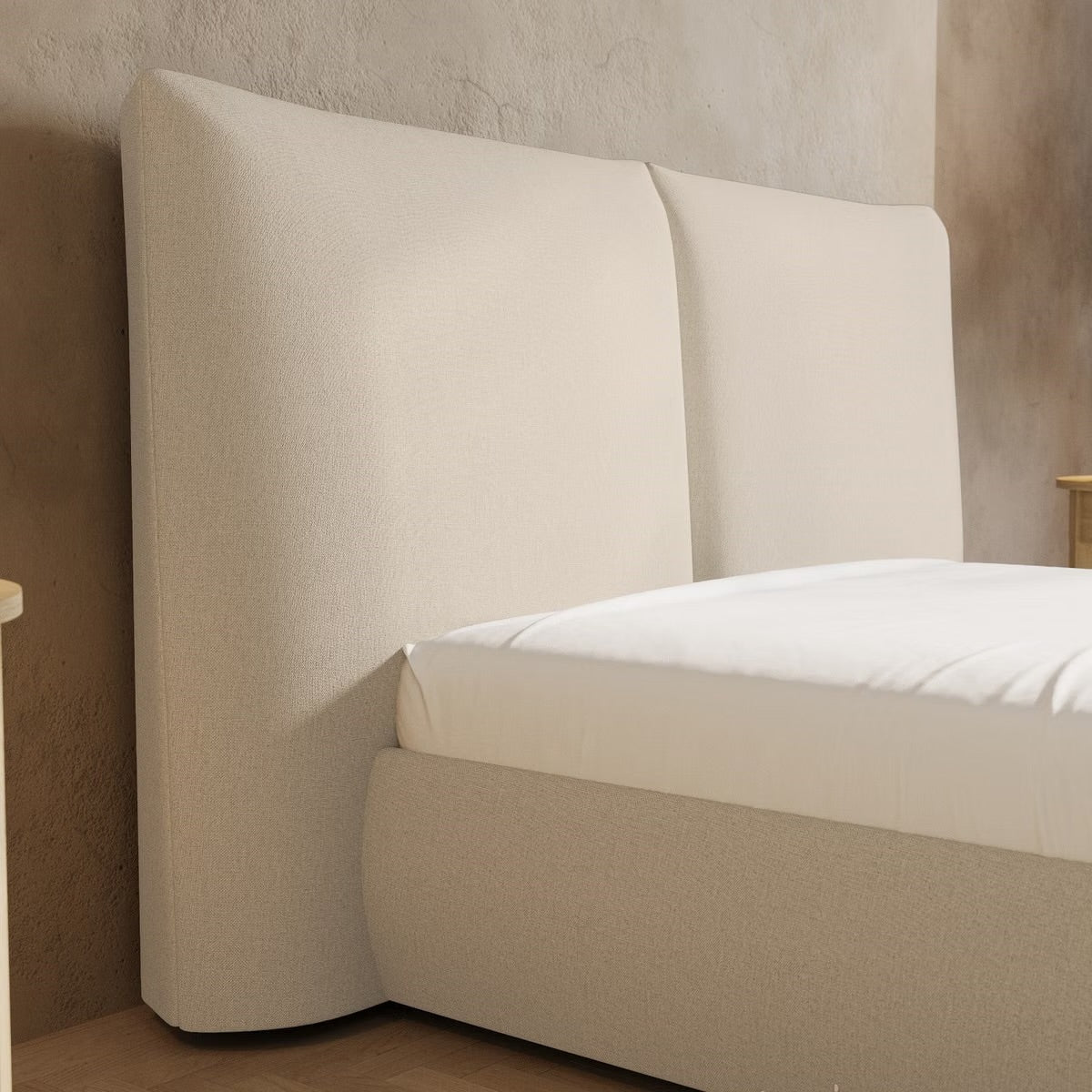 Beige Double Bed Ottoman with Storage and Headboard