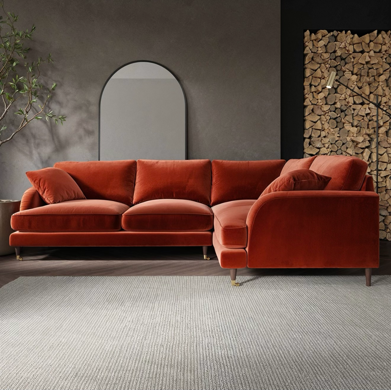 4 Seater Sofa L-Shaped Velvet Corner Couch with Cushions